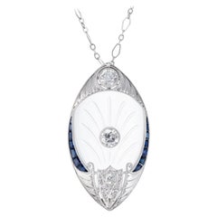 Antique 1.25 Carat Diamond Angel Skin Quartz Sapphire Art Deco Platinum Pendant Necklace