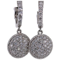 1.25 Carat Diamond Dangling Lever-Back White Gold Earrings