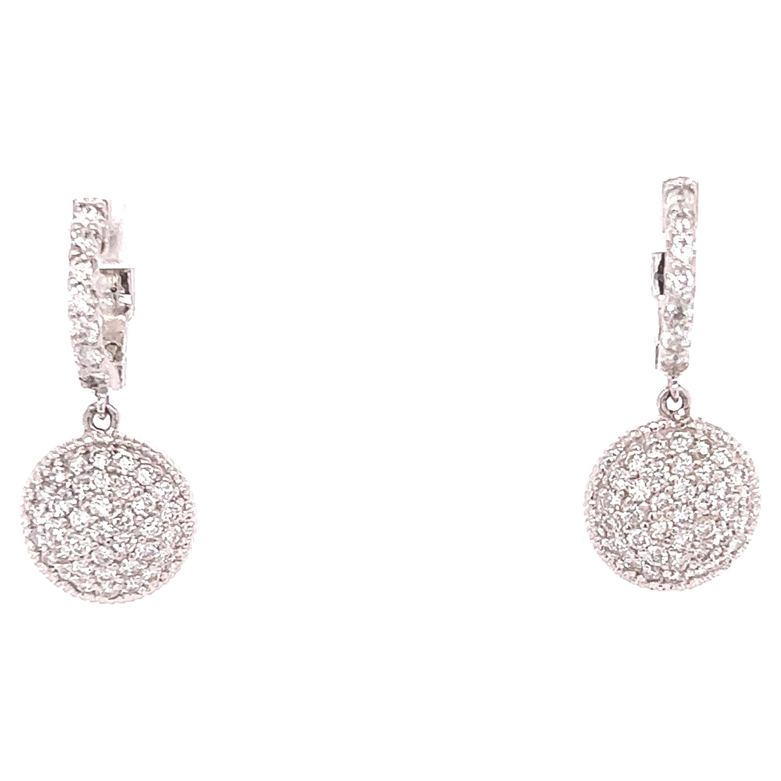 Boucles d'oreilles pendantes à levier en or blanc avec diamants de 1,25 carat