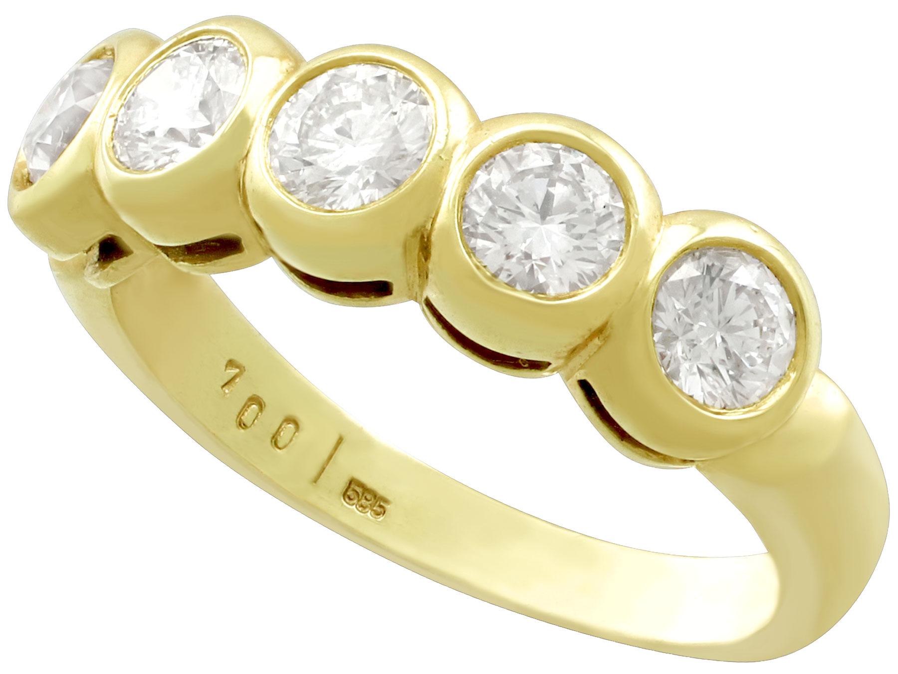 Round Cut 1.25 Carat Diamond Five-Stone Yellow Gold Ring