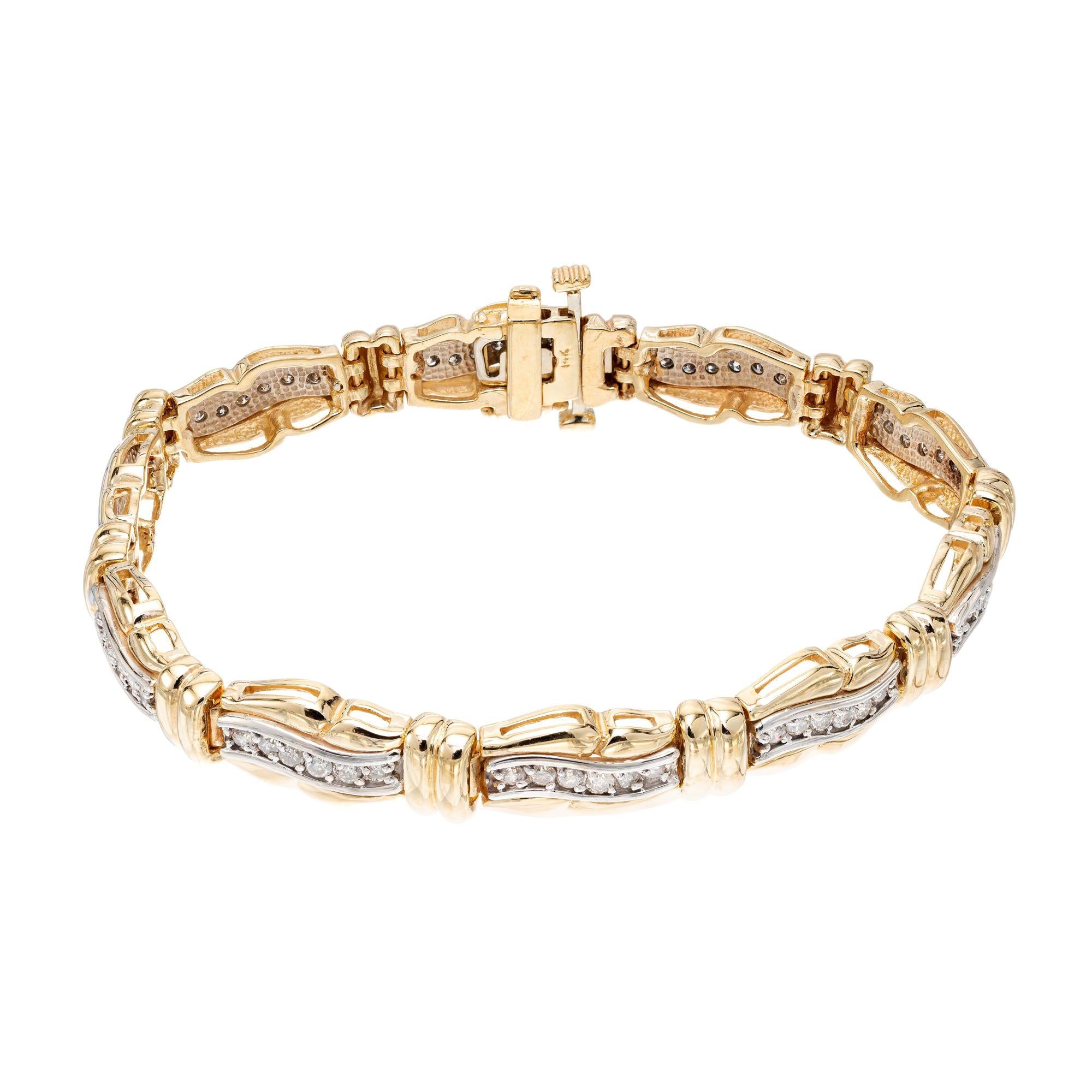 1.25 Carat Diamond Gold Hinged Swirl Link Bracelet For Sale