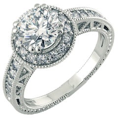 1.25 Carat Diamond Halo Engagement Ring with Decorative Band 14K White Gold