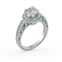 1.25 Carat Diamond Halo Engagement Ring with Decorative Band 14K White Gold