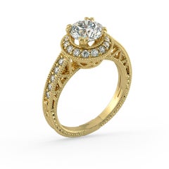1.25 Carat Diamond Halo Ring with Decorative Band 14K Yellow Gold