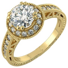 1,25 Karat Diamant-Halo-Ring mit dekorativem Band 14K Gelbgold