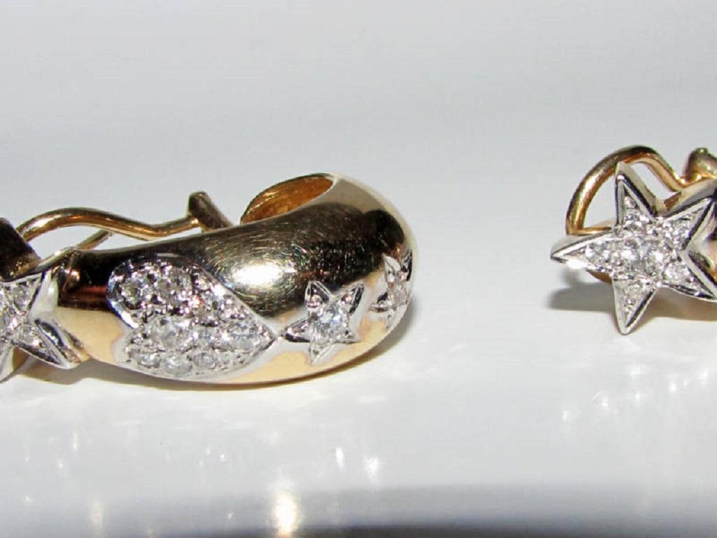 1.25 Carat Diamond Pavé Hoop Earrings 14 Karat Hearts and Star Handmade and A++ 1