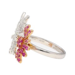 1.25 Carat Diamond & Pink Sapphire Floral Open Toi Et Moi 18K Ring