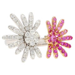1.25 Carat Diamond & Pink Sapphire Floral Open Toi Et Moi 18K Ring