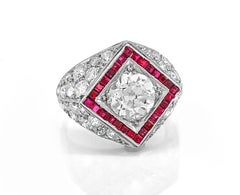 1.25 Carat Diamond Ruby Platinum Art Deco Engagement Ring