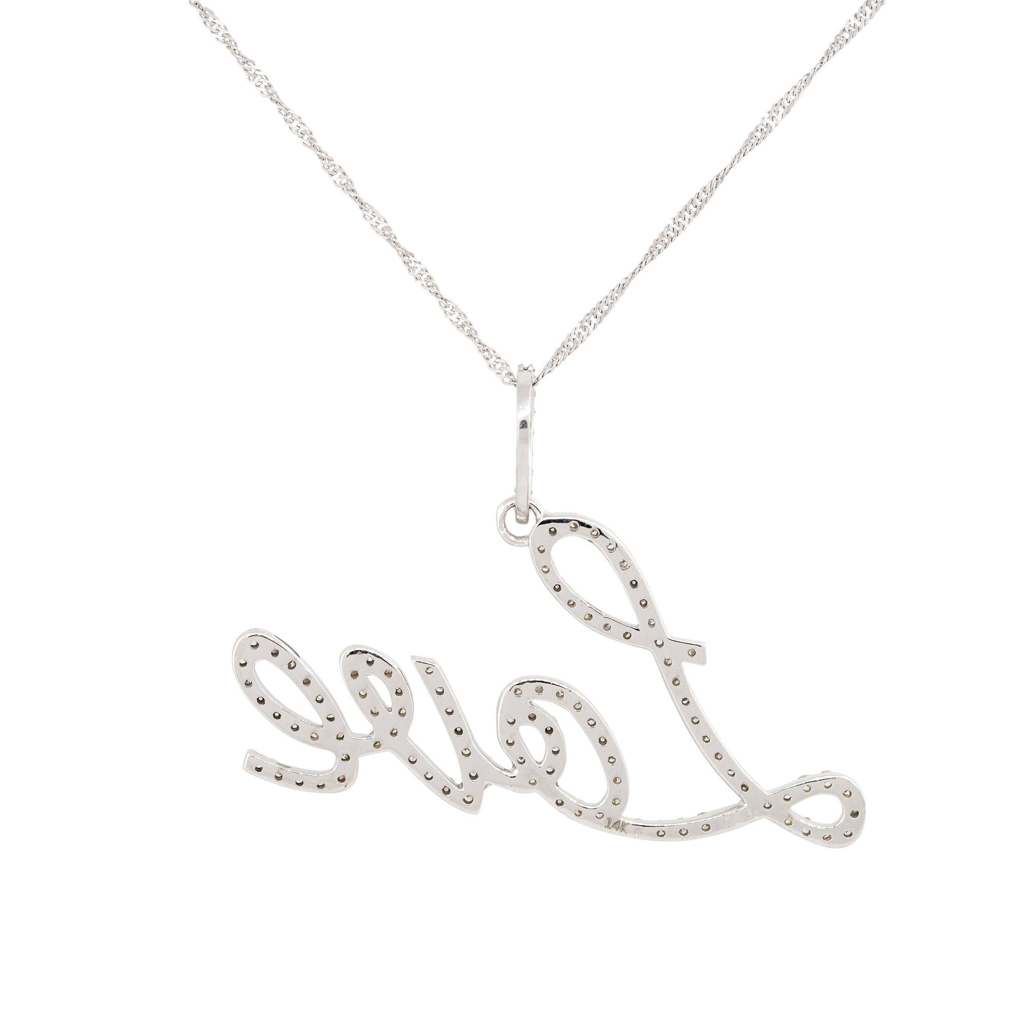 Women's 1.25 Carat Diamond Script Love Pendant Necklace 14 Karat In Stock For Sale