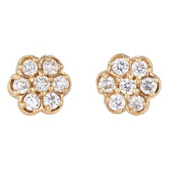 1.25 Carat Diamond Stud Earrings Cluster Estate 14 Karat Gold Flower Vintage