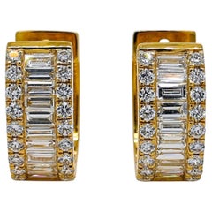 1.25 Carat Diamond Tapered and Round Diamond Yellow Gold Earrings