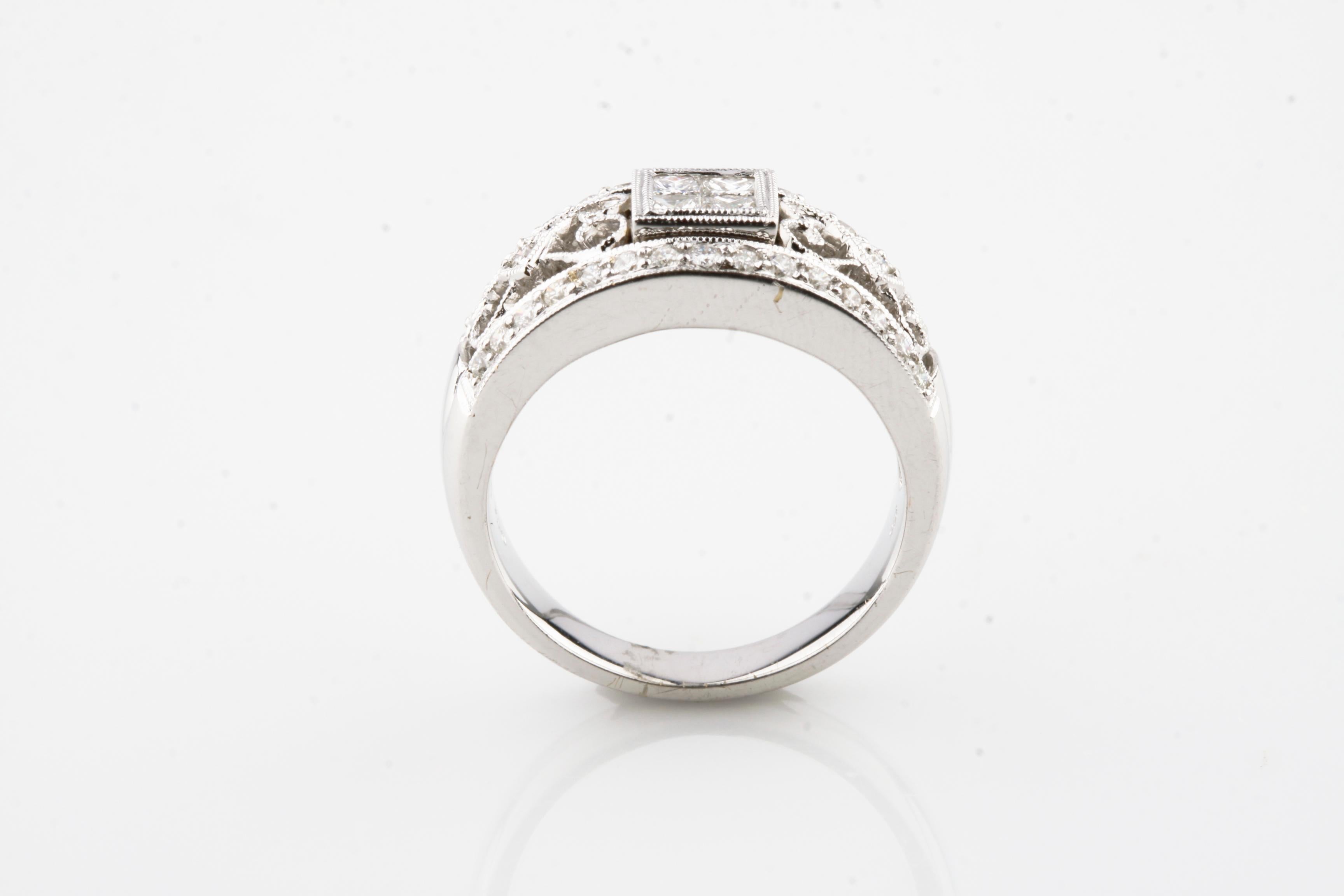 Moderne Bague à anneau en or blanc avec diamants de 1,25 carat de couleur milgrain en vente