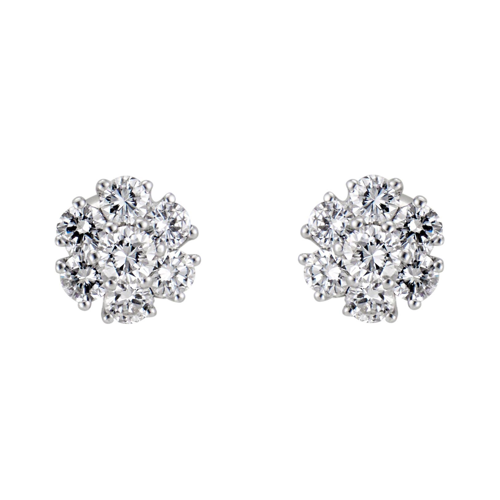 1.25 Carat Diamond White Gold Flower Stud Earrings For Sale