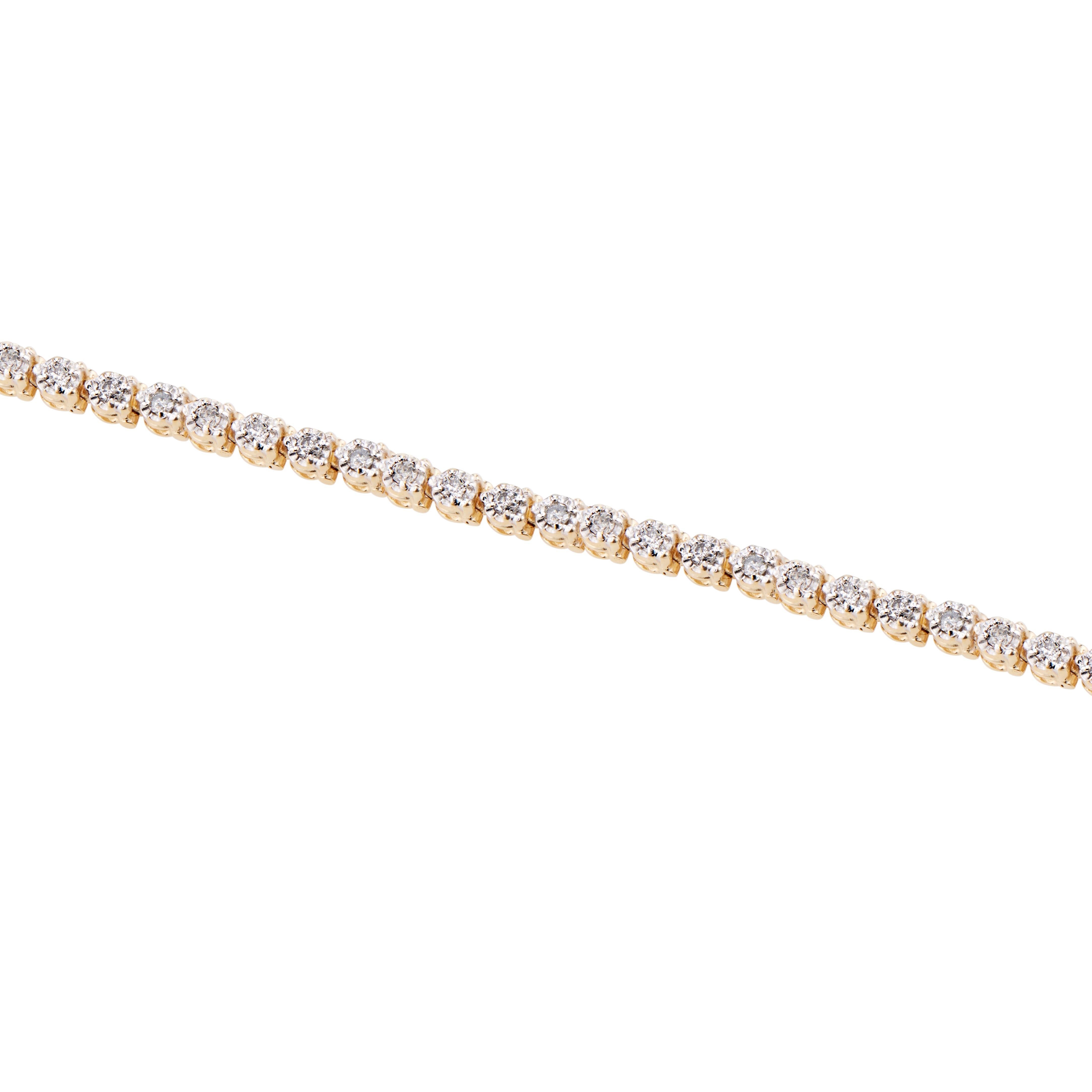 Round Cut 1.25 Carat Diamond Yellow Gold Tennis Bracelet For Sale