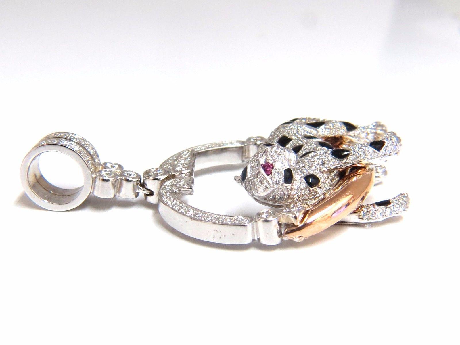 1.25 Carat Diamonds Resting Panther Circle Pendant 18 Karat Enamel 1