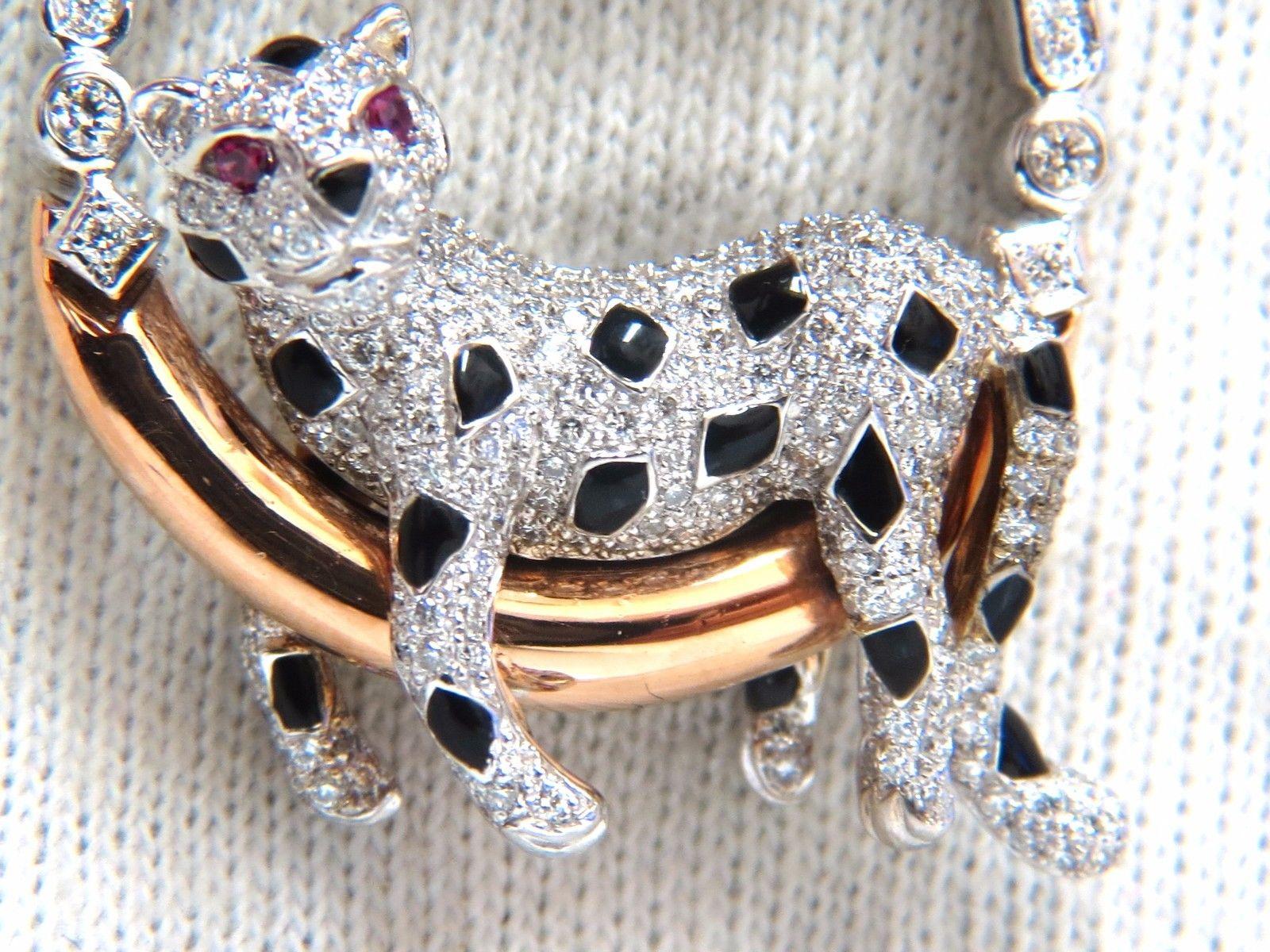 1.25 Carat Diamonds Resting Panther Circle Pendant 18 Karat Enamel 2