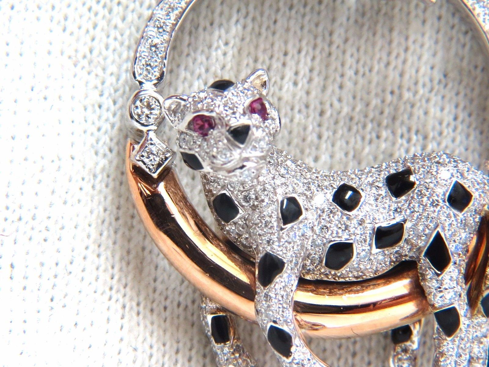 1.25 Carat Diamonds Resting Panther Circle Pendant 18 Karat Enamel 3