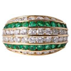 1.25 Carat Emerald and 3 Carat Diamond Channel Set Dome Ring 18K Yellow Gold