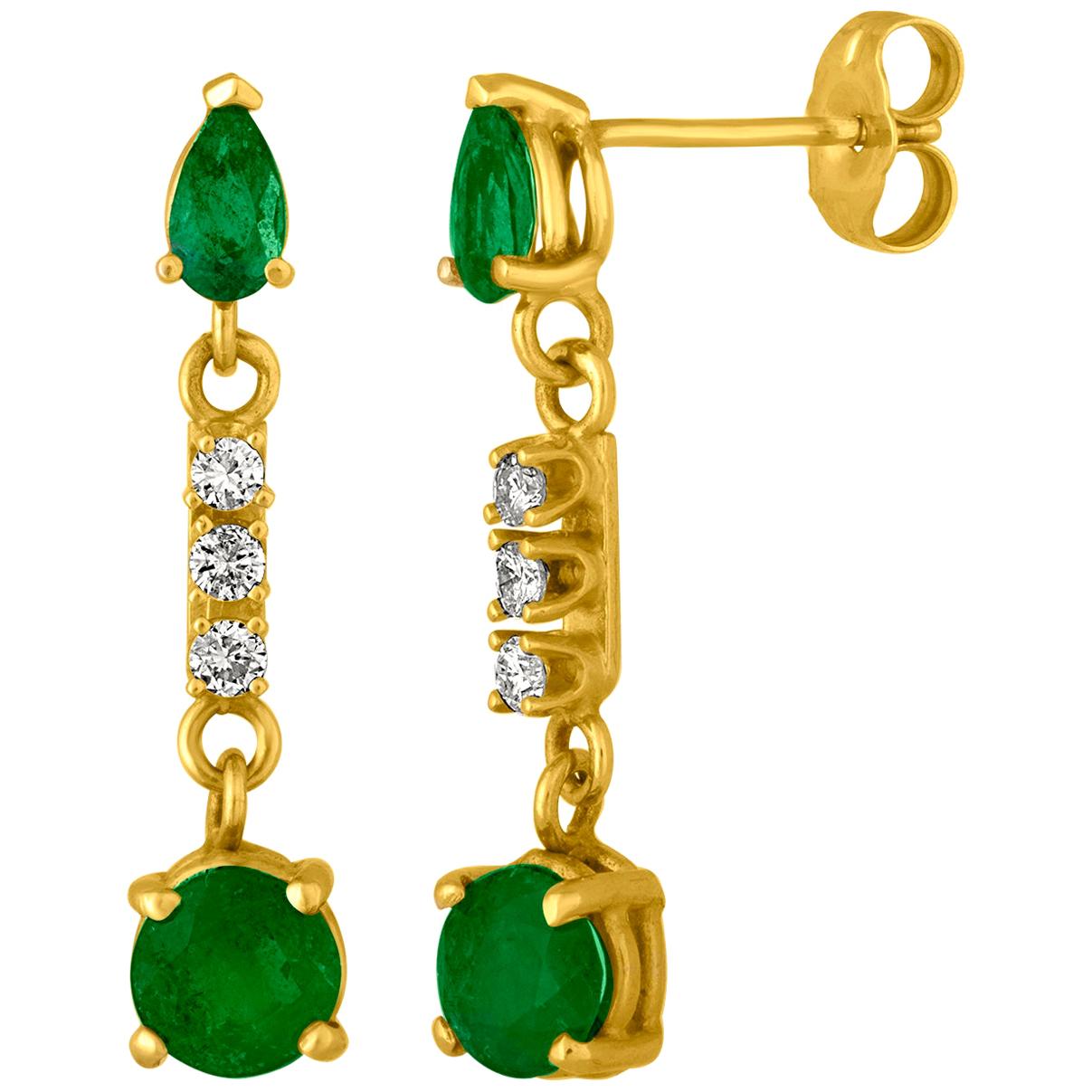 1.25 Carat Emerald and Diamond Gold Drop Earrings