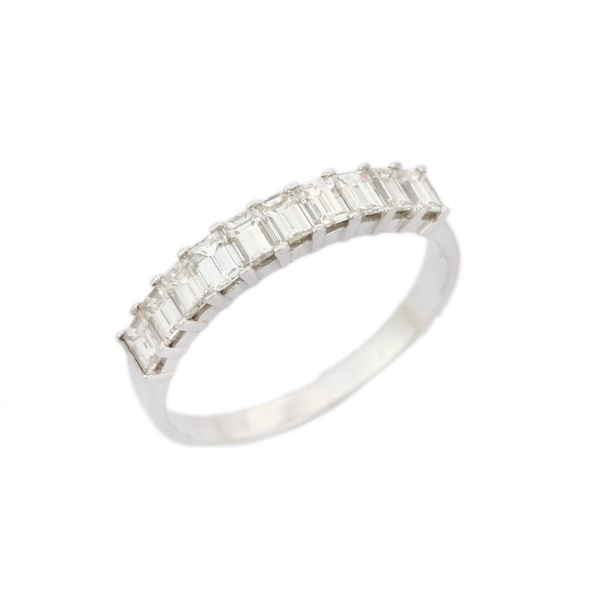 For Sale:  1.25 Carat Emerald Cut Diamond Half Eternity Band Ring in 18K White Gold  2