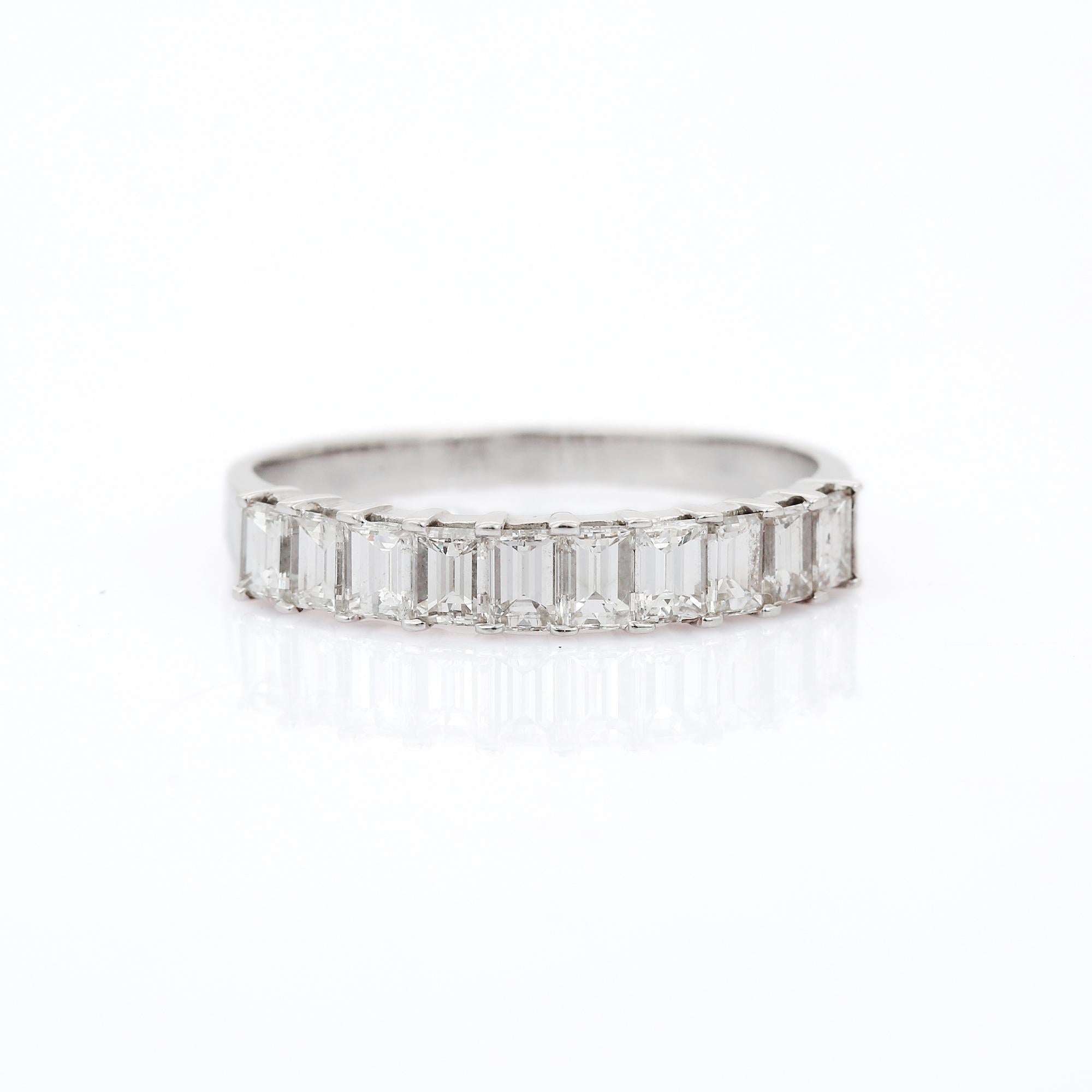 For Sale:  1.25 Carat Emerald Cut Diamond Half Eternity Band Ring in 18K White Gold  4