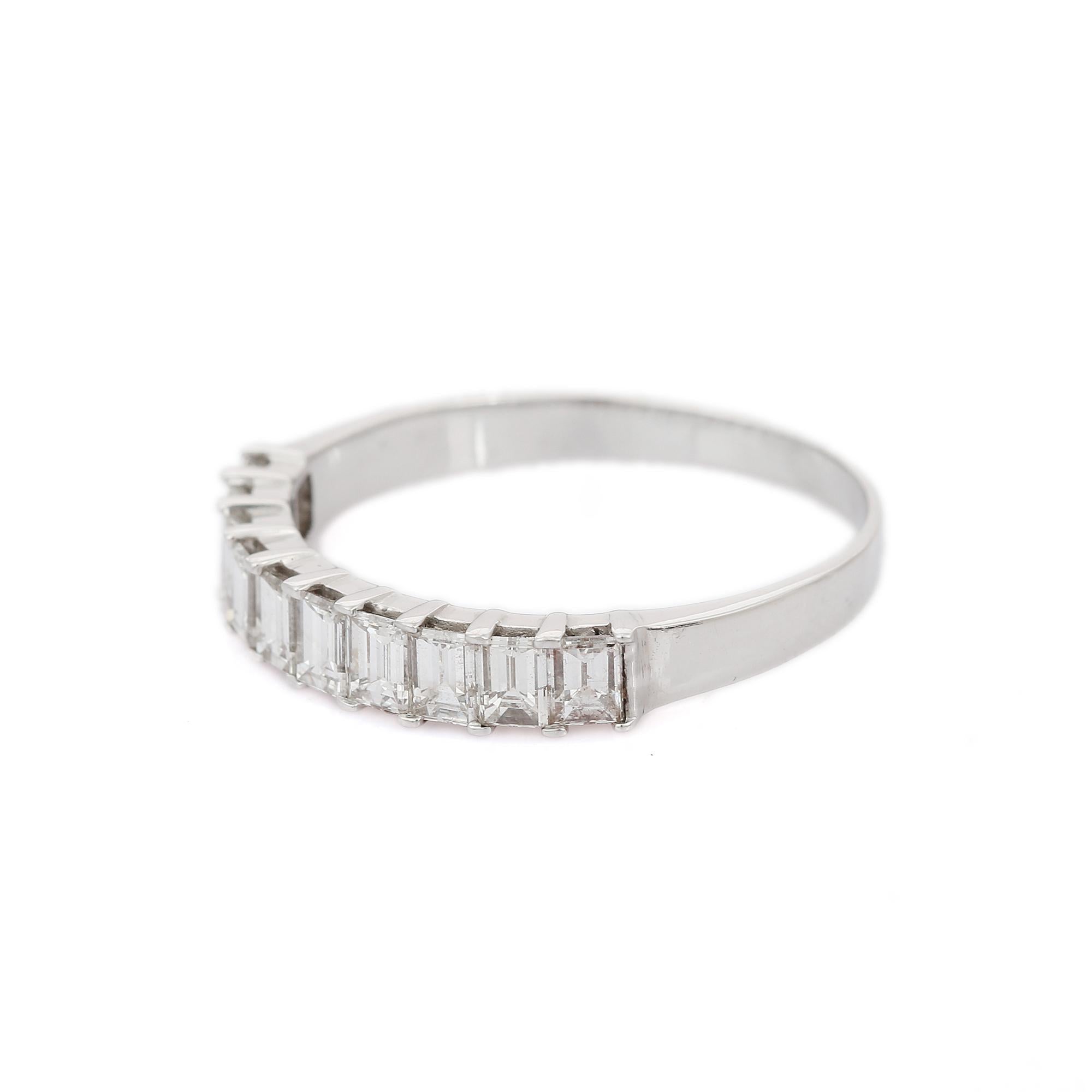 For Sale:  1.25 Carat Emerald Cut Diamond Half Eternity Band Ring in 18K White Gold  6