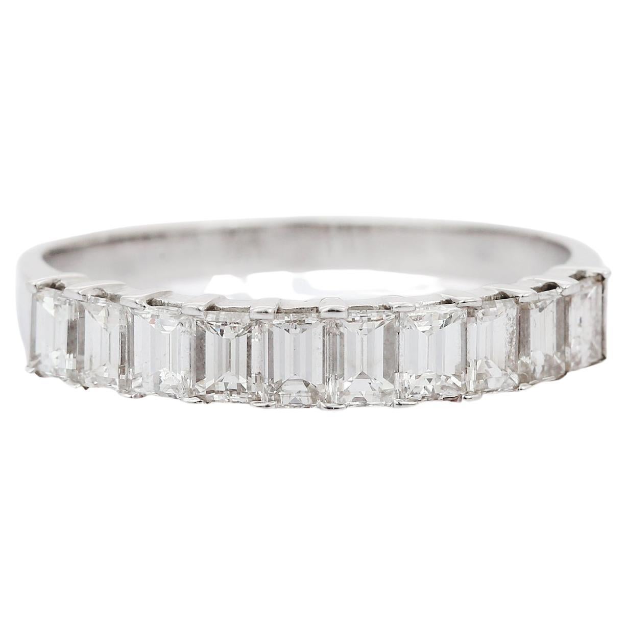 For Sale:  1.25 Carat Emerald Cut Diamond Half Eternity Band Ring in 18K White Gold
