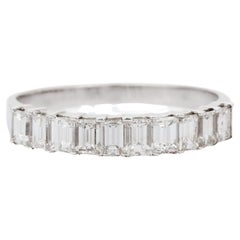 1.25 Carat Emerald Cut Diamond Half Eternity Band Ring in 18K White Gold 