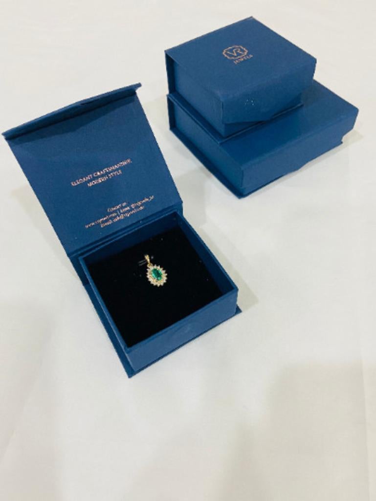 Women's 1.25 Carat Emerald Floral Diamond Pendant in 18K White Gold For Sale