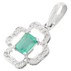 1.25 Carat Emerald Floral Diamond Pendant in 18K White Gold