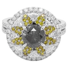 1.25 Carat 'Galaxy Diamond' Set with Natural Fancy Yellow Diamond Solitaire Ring