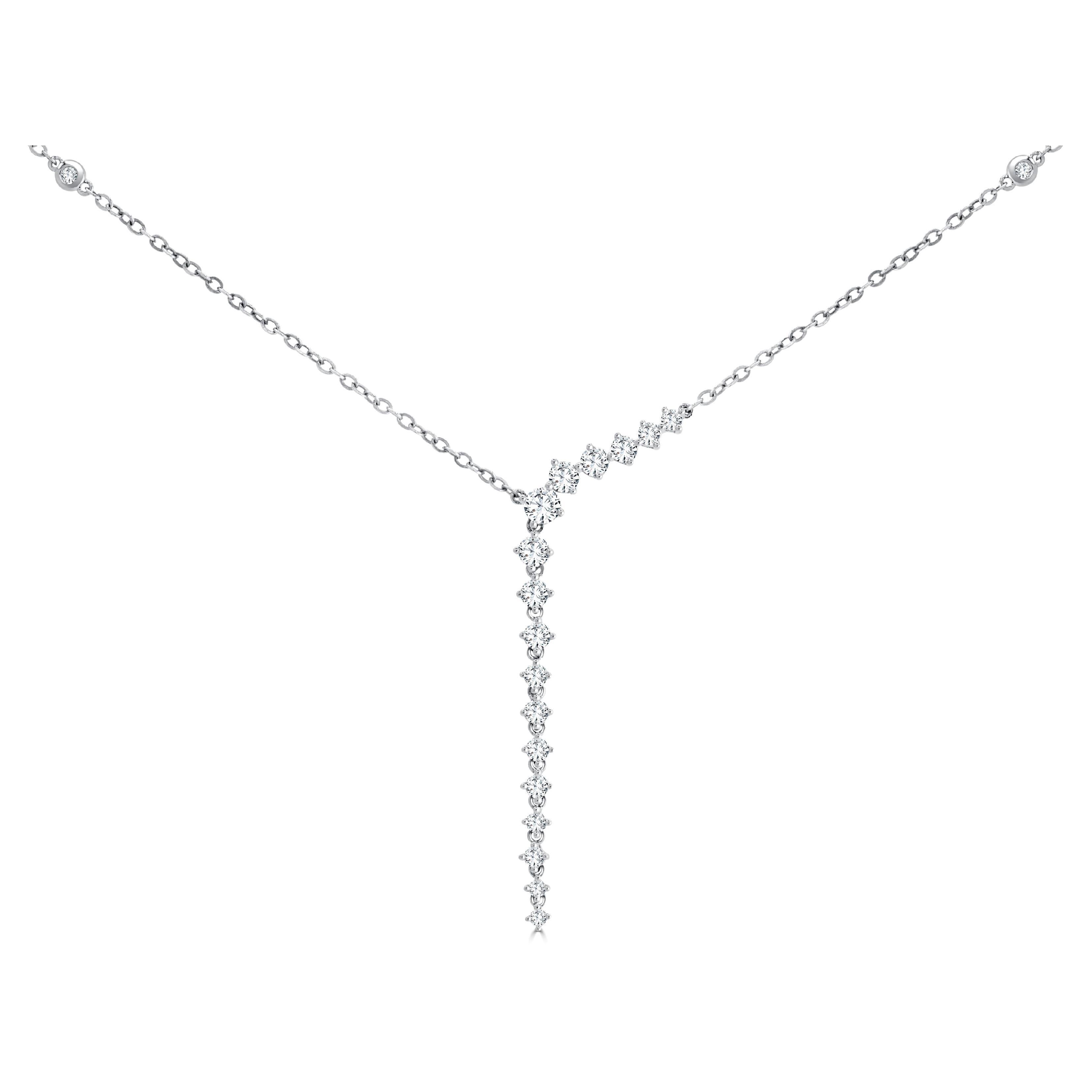 1.25 Carat Graduated Round Diamonds Dangle Drop Necklace in 14k White Gold