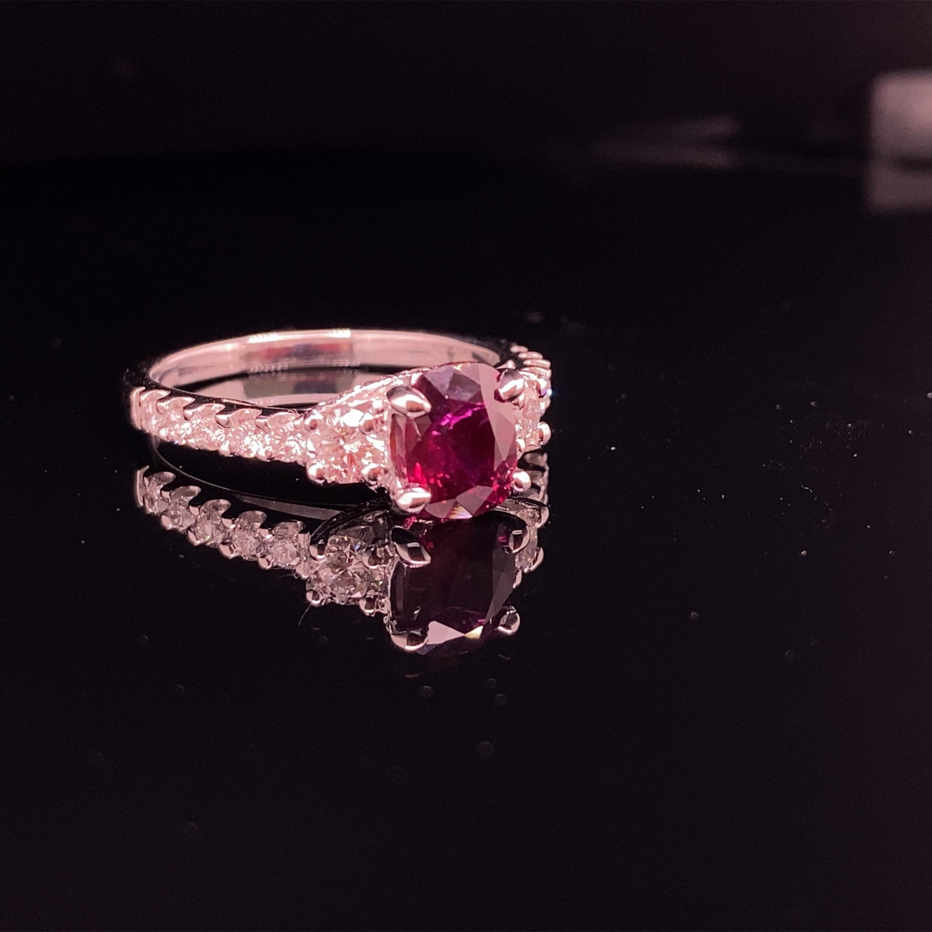 1.25 Carat GRS Certified Vietnam No Heat Pigeon's Blood Red Ruby Diamond Ring 1