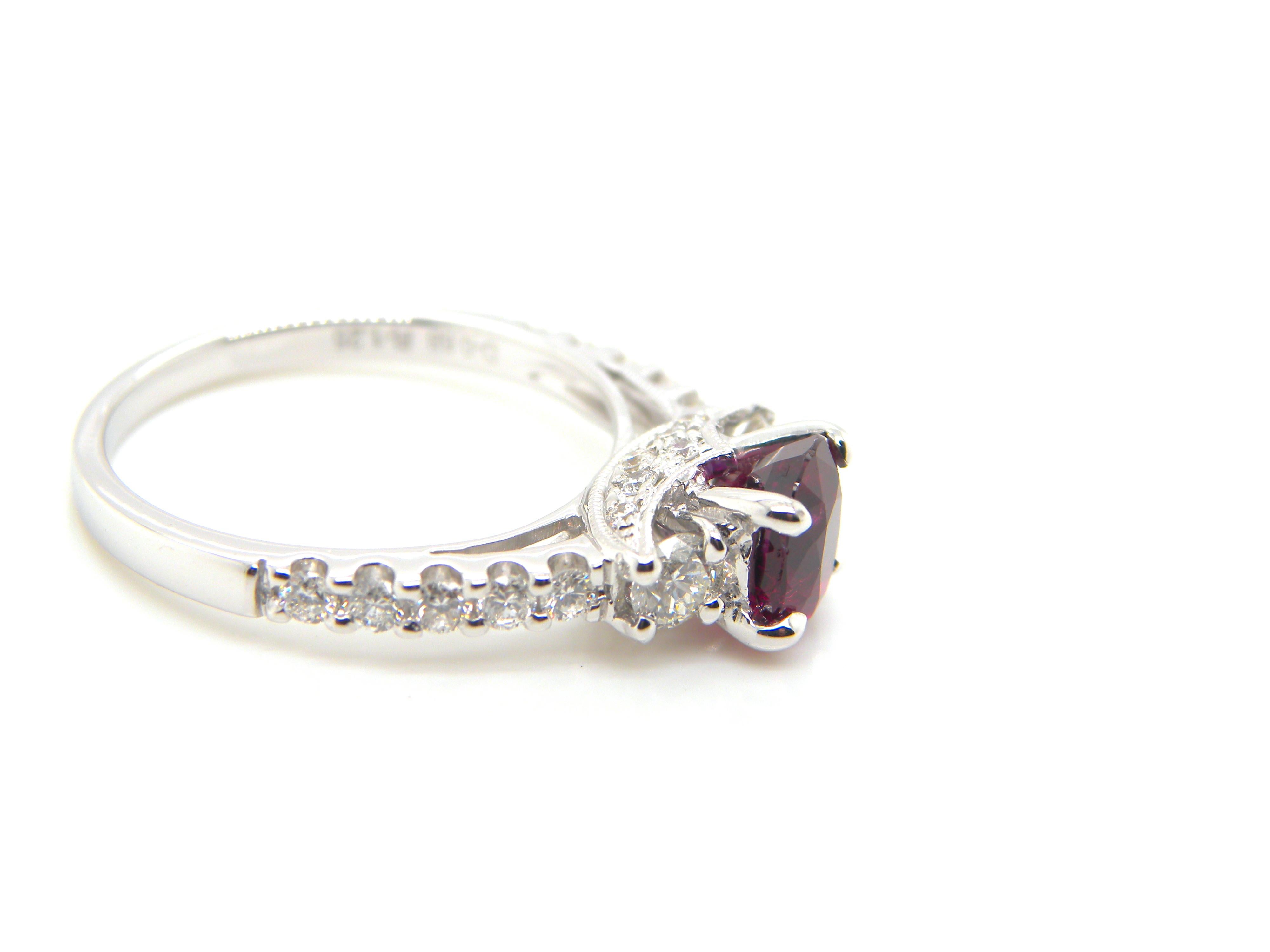 1.25 Carat GRS Certified Vietnam No Heat Pigeon's Blood Red Ruby Diamond Ring In New Condition In Hong Kong, HK
