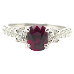 1.25 Carat GRS Certified Vietnam No Heat Pigeon's Blood Red Ruby Diamond Ring