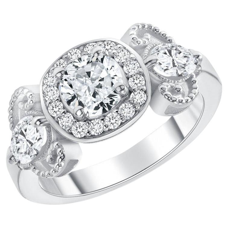 For Sale:  1.25 Carat Halo Design Diamond Engagement Ring Set