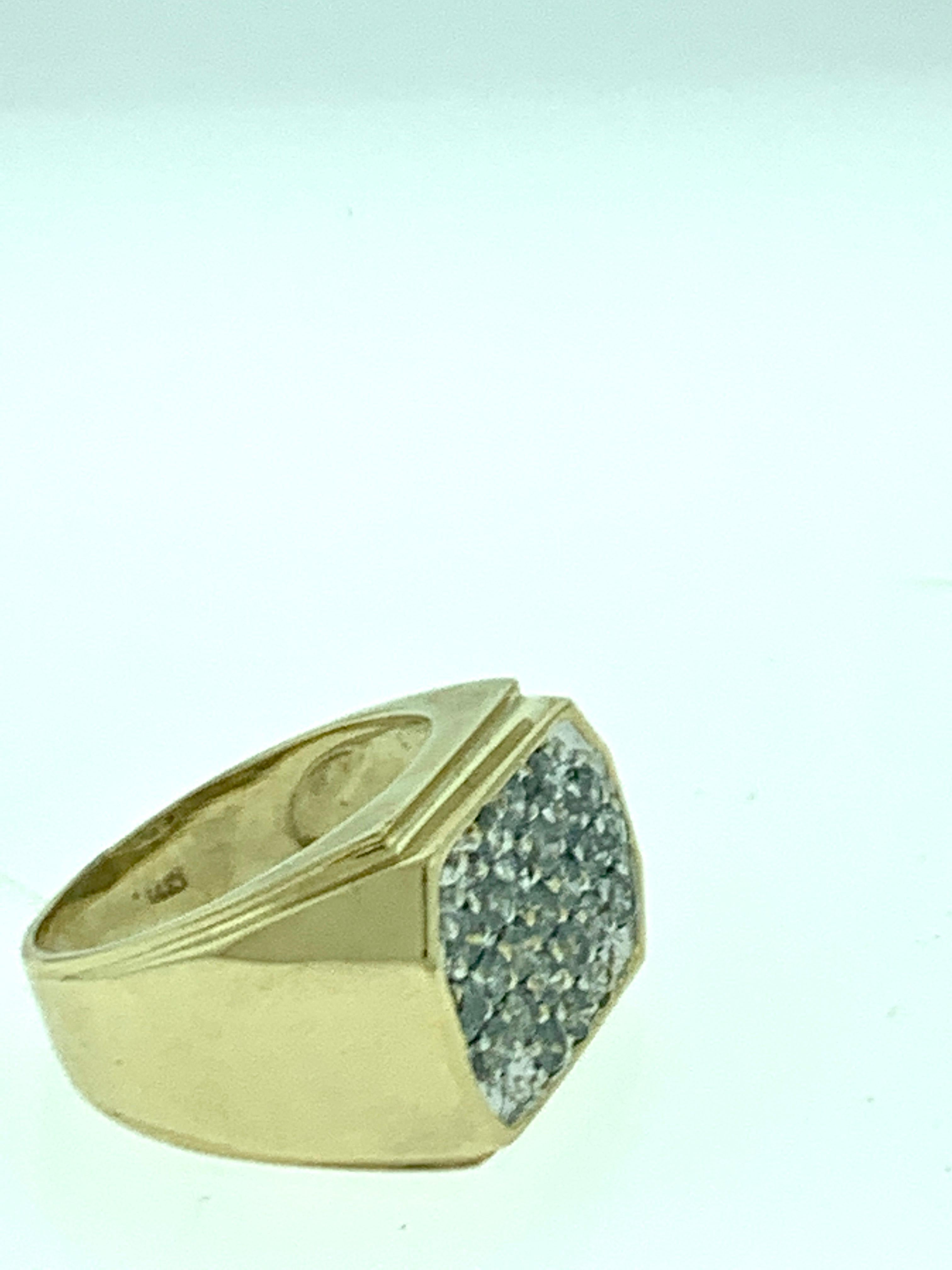 1.25 Carat Ice Diamond Traditional Men's Ring 14 Karat Yellow Gold Ring Estate 2
