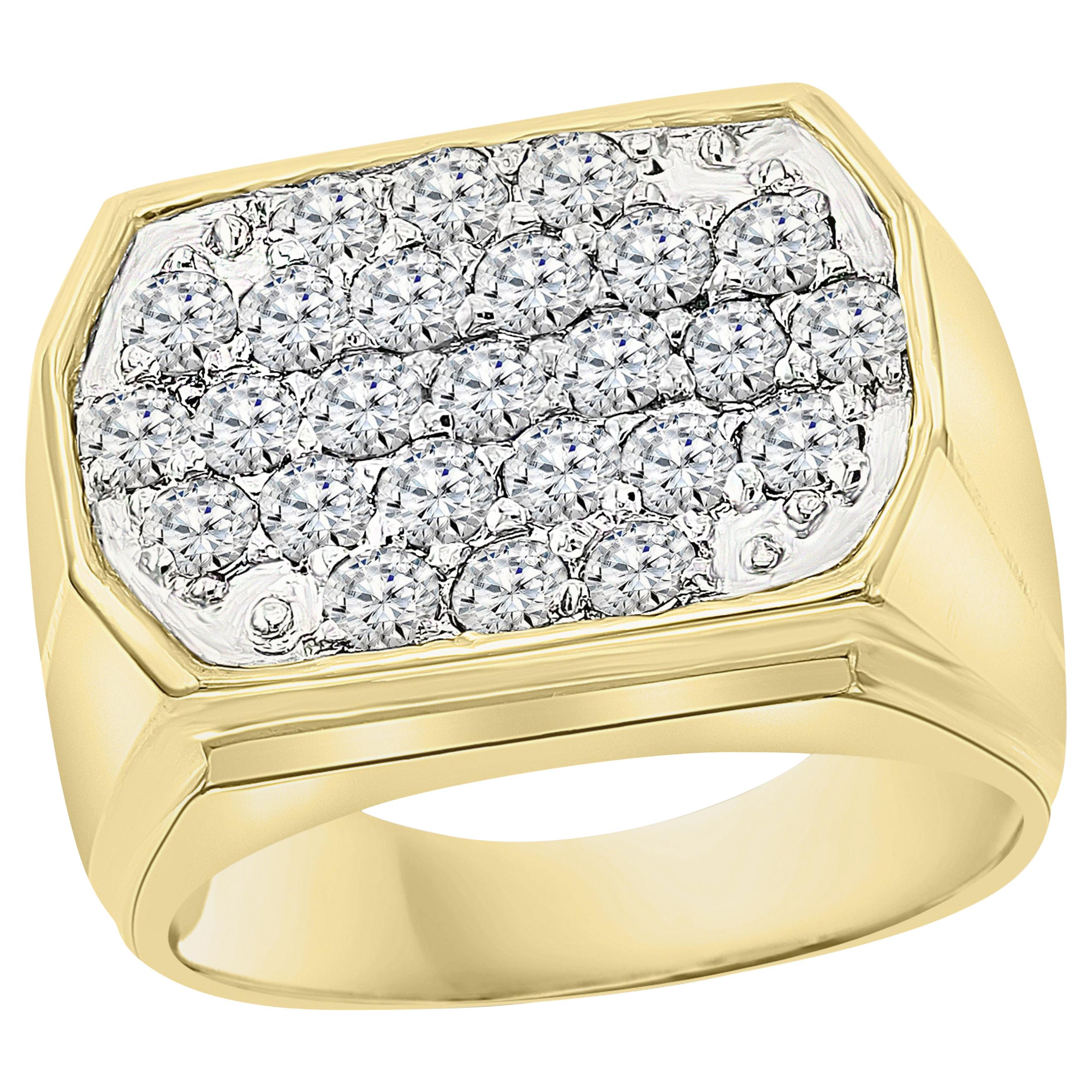 1.25 Carat Ice Diamond Traditional Men's Ring 14 Karat Yellow Gold Ring Estate