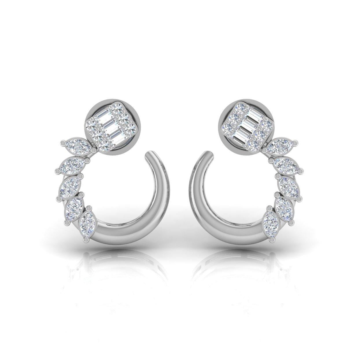 Modern 1.25 Carat Marquise Baguette Diamond Minimalist Stud Earrings 14k White Gold For Sale