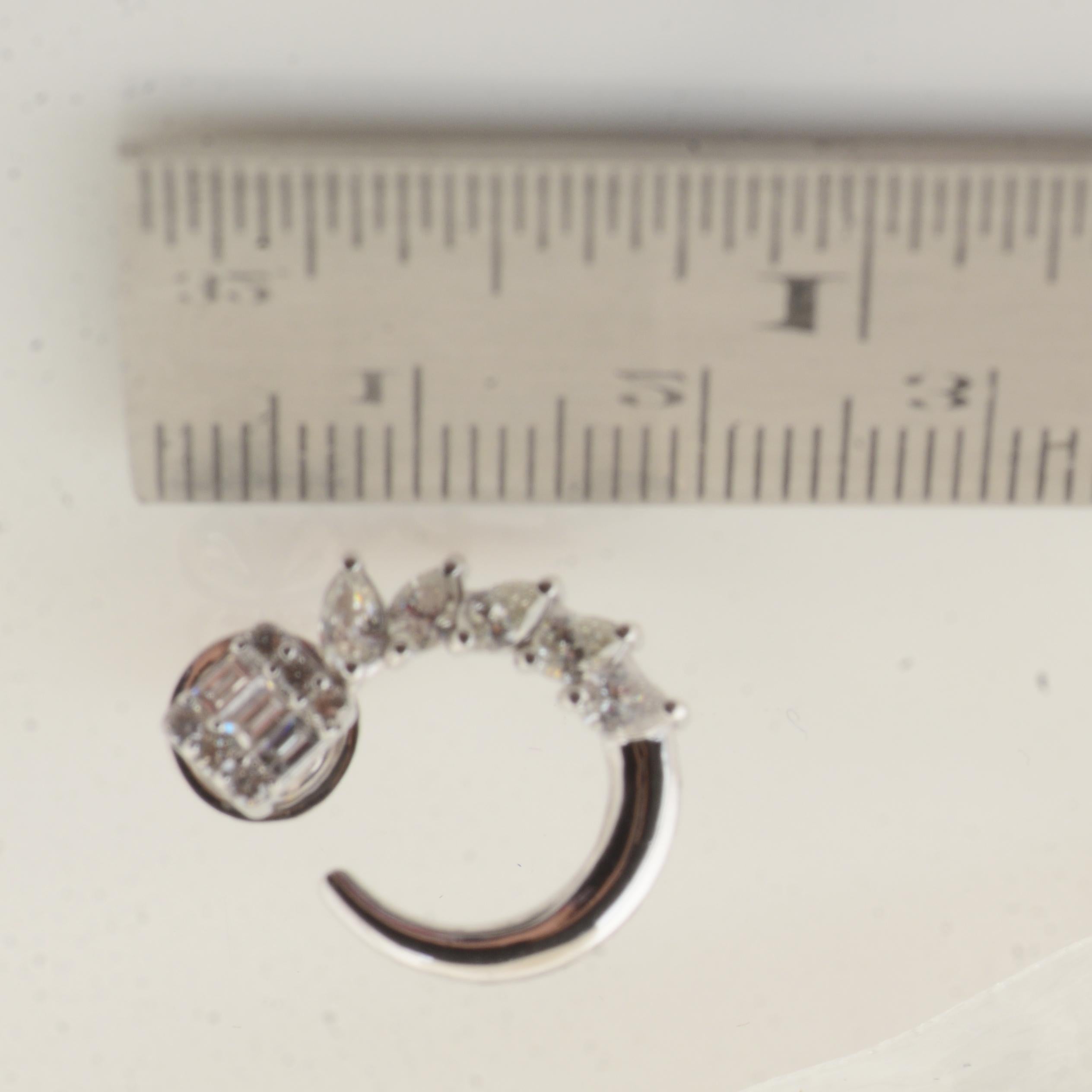 1.25 Carat Marquise Baguette Diamond Minimalist Stud Earrings 14k White Gold For Sale 2