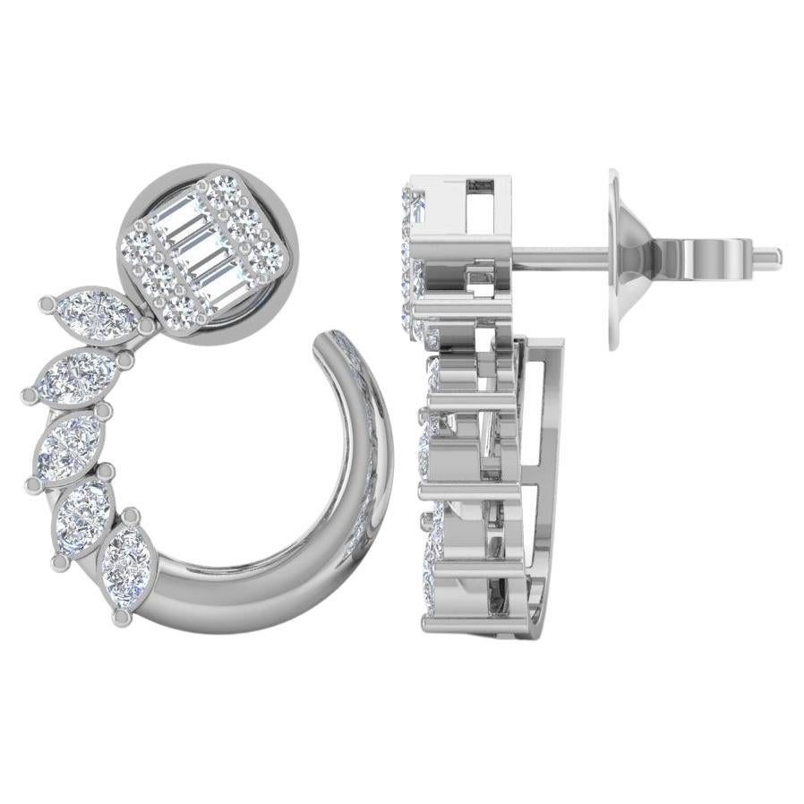 1.25 Carat Marquise Baguette Diamond Minimalist Stud Earrings 14k White Gold For Sale