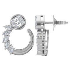 Clous d'oreilles minimalistes en or blanc 14 carats avec diamants taille marquise et baguette de 1,25 carat