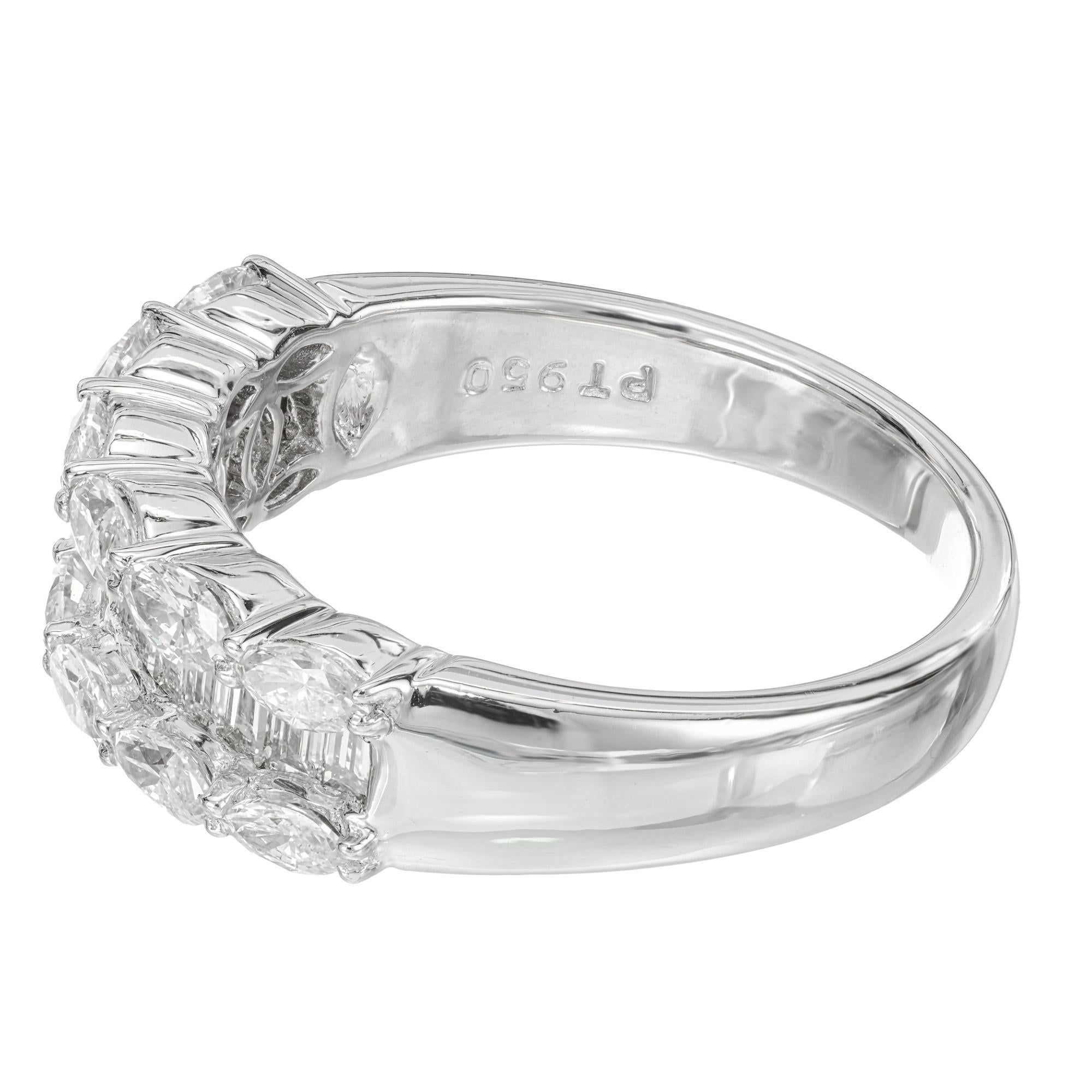 Marquise Cut 1.25 Carat Marquise Baguette Diamond Platinum Three Row Wedding Band Ring For Sale