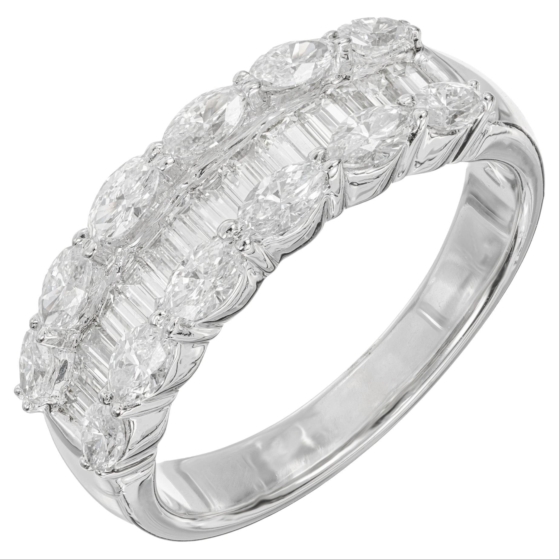 1.25 Carat Marquise Baguette Diamond Platinum Three Row Wedding Band Ring For Sale