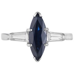 1.25 Carat Marquise Sapphire Diamond Platinum Gold Three-Stone Engagement Ring