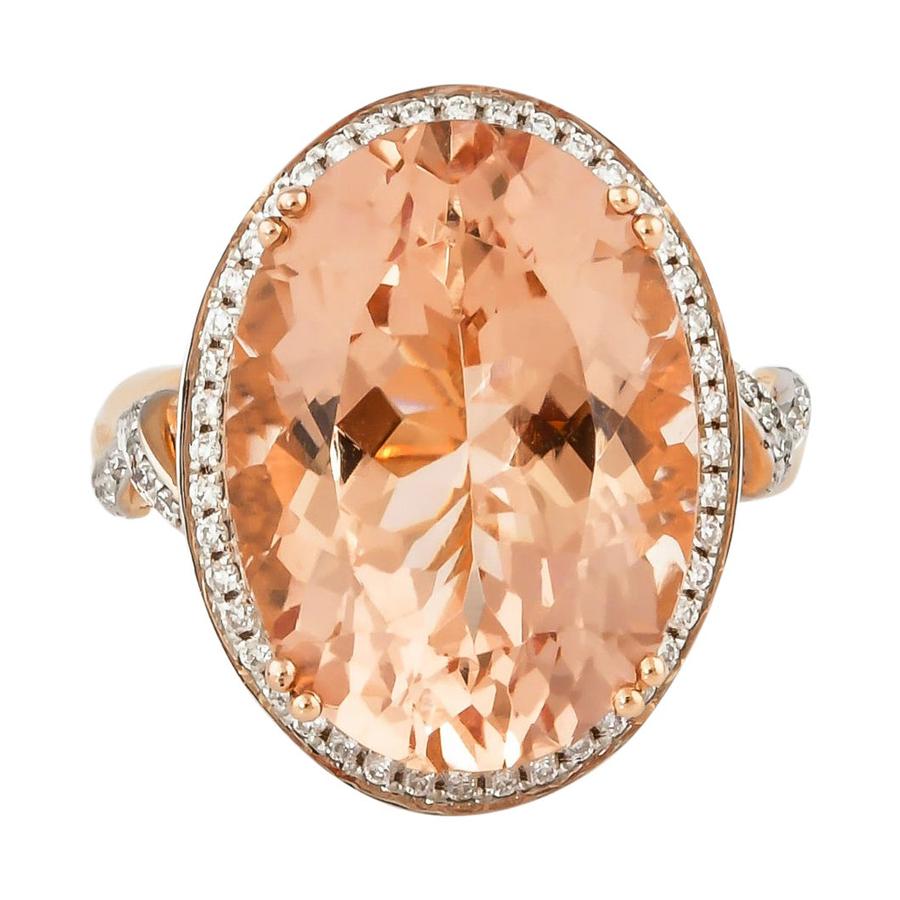 12.5 Carat Morganite and Diamond Ring in 18 Karat Rose Gold For Sale