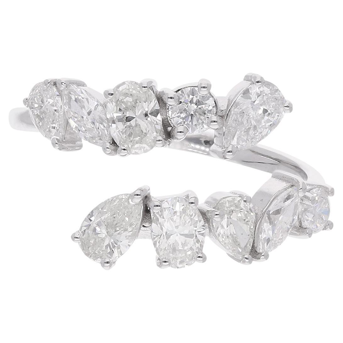 1.25 Carat Multi Shape Diamond Wrap Ring 18 Karat White Gold Handmade Jewelry For Sale