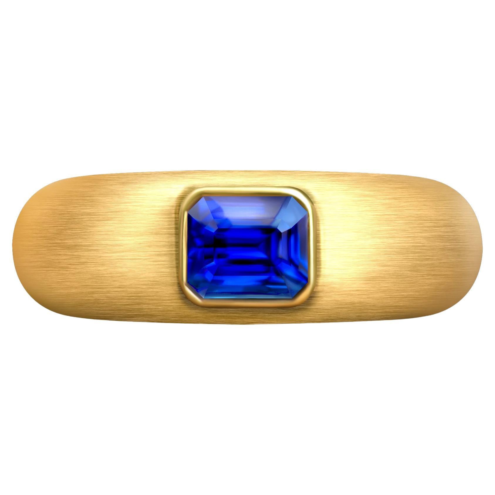 1, 25 Carat Natural Blue Sapphire 18 Karat Yellow Gold Ring Tuxedo by D&A