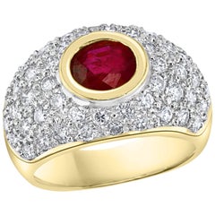 1.25 Carat Natural Burma Ruby and Diamond 18 Karat Yellow Gold Ring